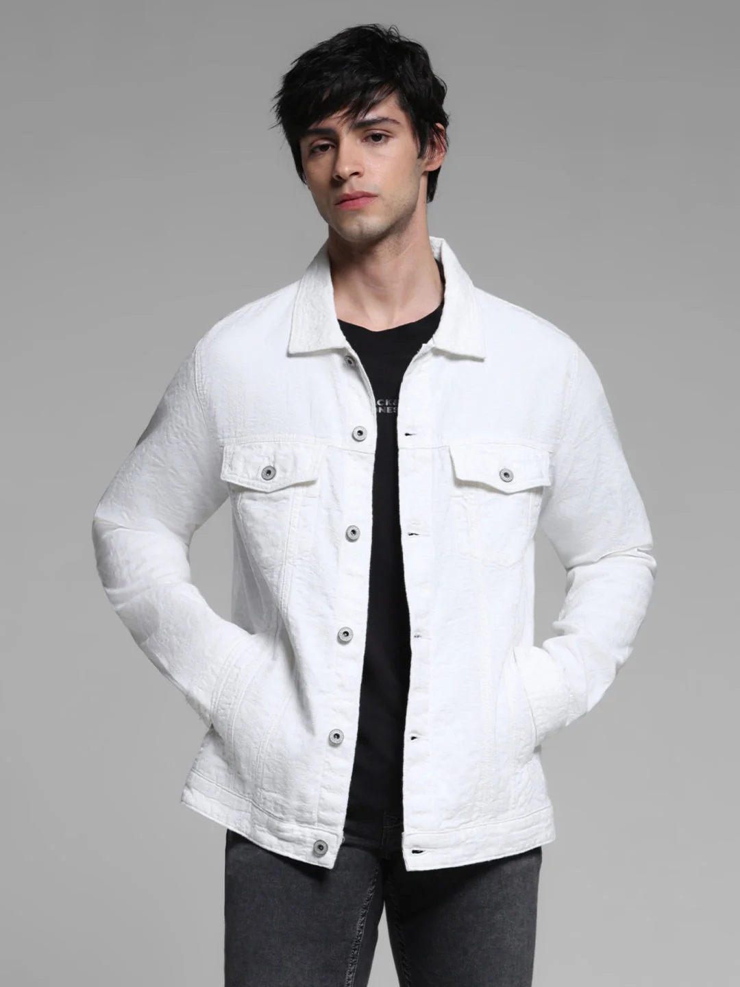 Buy - Men's White Casual Floral Regular Fit Jacket online - Zilo
