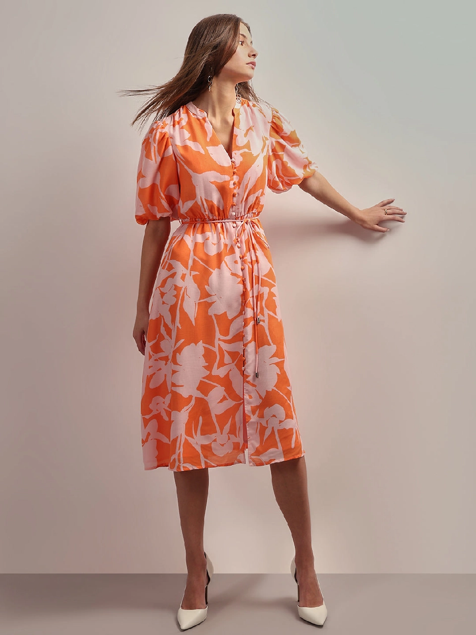 Buy - Women's Orange Casual Printed Dress online - Zilo - 60 Mins Delivery  & Free In-Home Trials
