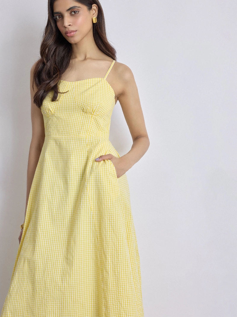 Buy - Women's Yellow Casual Checked Dress online - Zilo - 60 Mins Delivery  & Free In-Home Trials