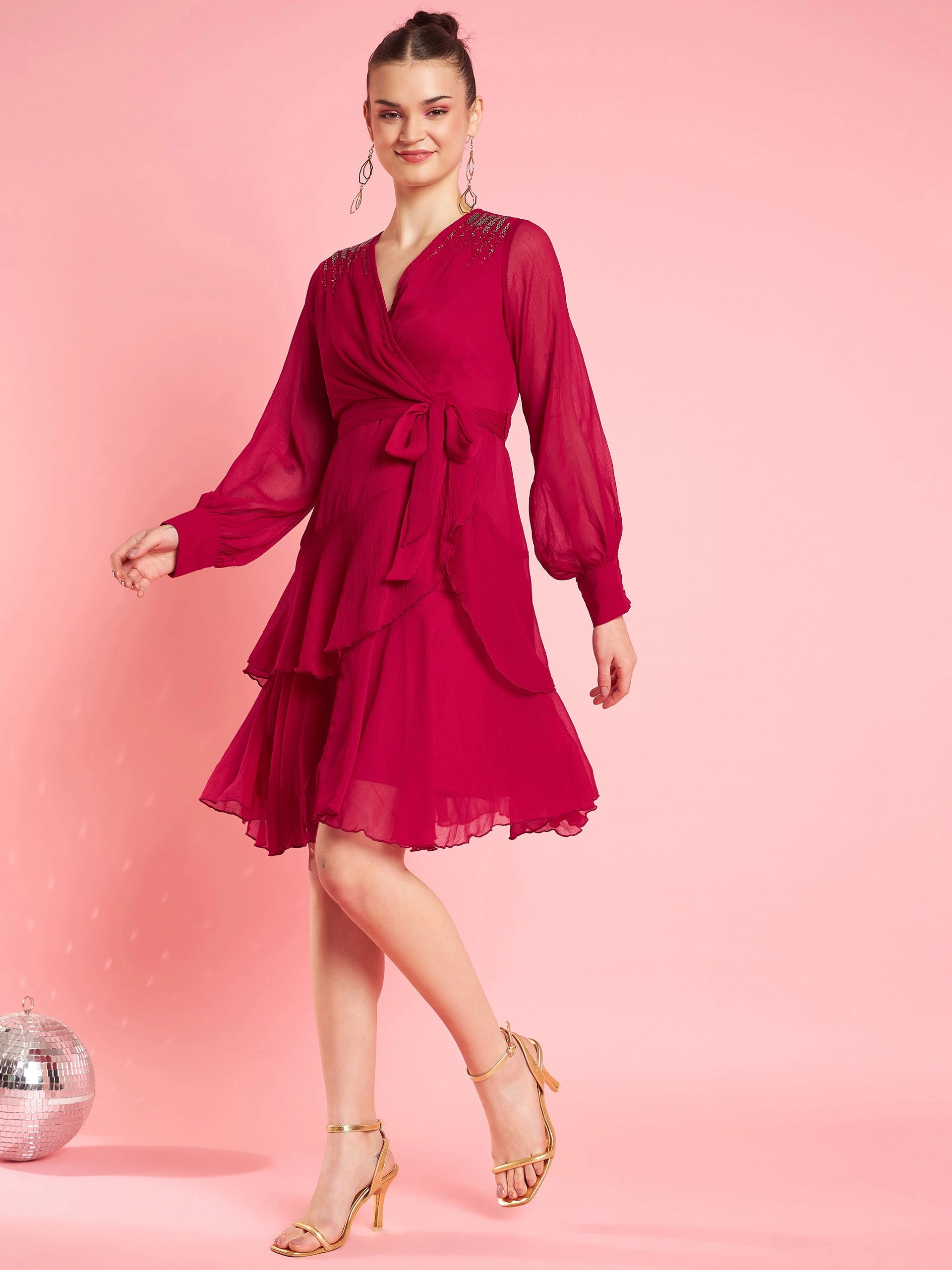 green emerald velvet dress Lace Fit-and-Flare Midi Dress - Red