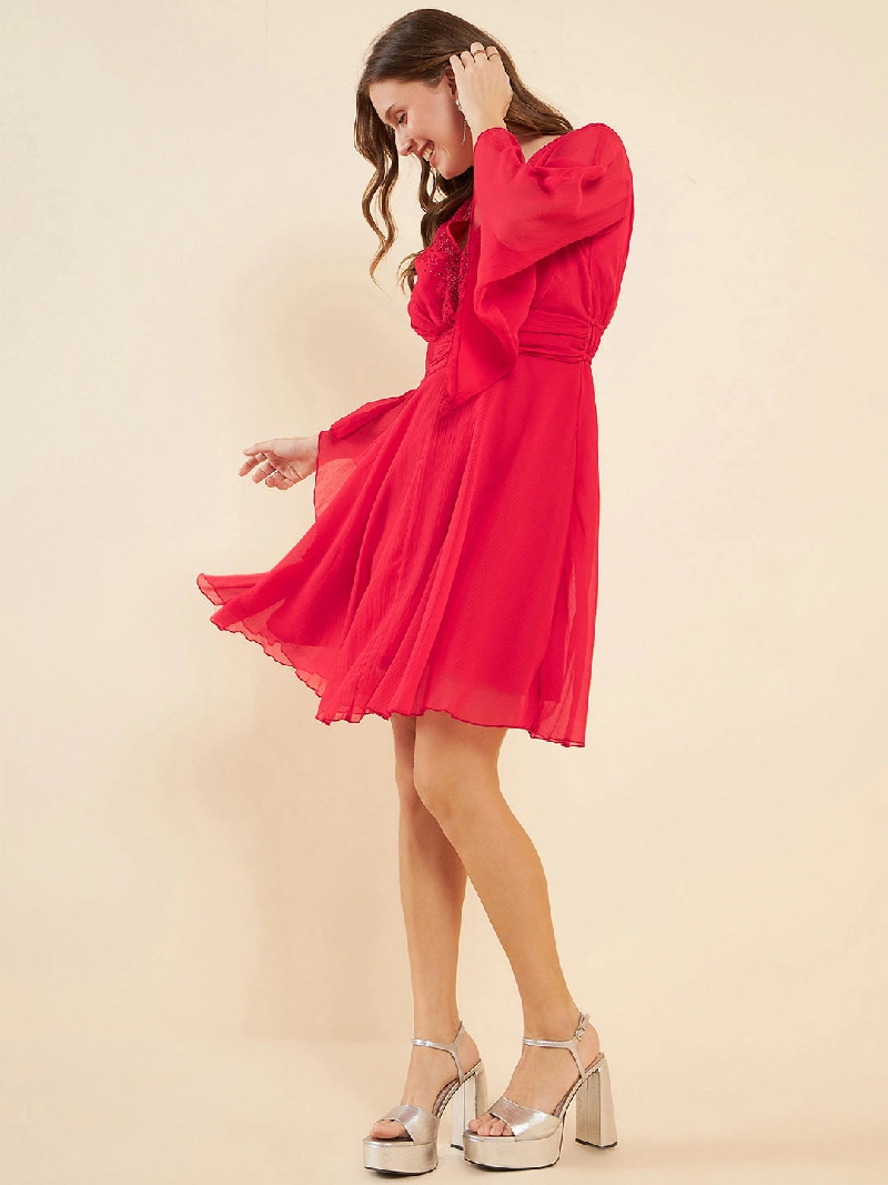 slim fit dress slacks wine red fit and flare wool dress women C3420 – YLISTYLE