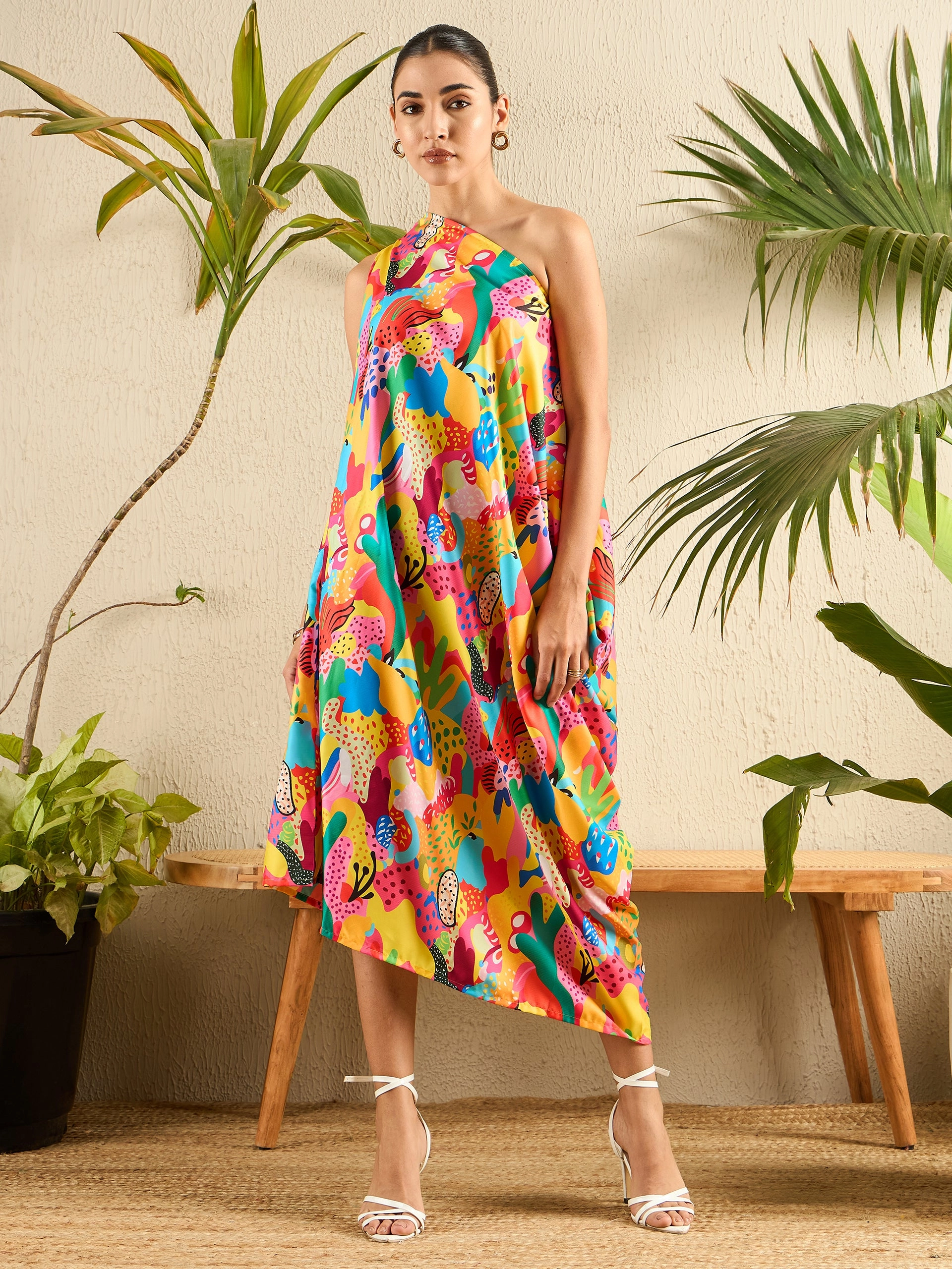 strapless open back dress Rainbow Ombre One Shoulder Maxi Dress