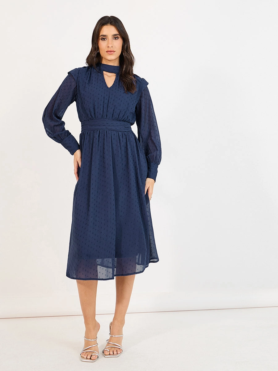 Buy - Women's Blue Lurex Polka Dot A-line Midi Dress online - Zilo - 60  Mins Delivery & Free In-Home Trials