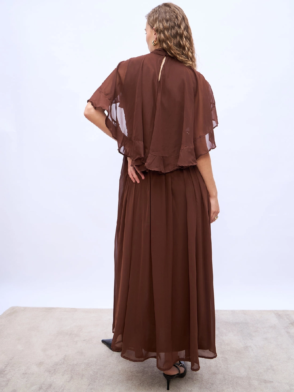 Buy - Women's Brown A-line Maxi Dress With Corsage Detail At Waist online -  Zilo