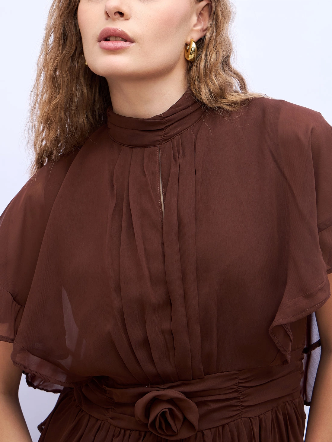 asymmetrical cape dress Women's A-Line Maxi Dress- Grayish Brown main image 0