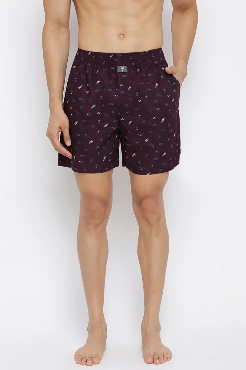 Men's Purple Regular Fit Side Pocket Side Slits Allover Print Boxer Shorts - Pack of 1
