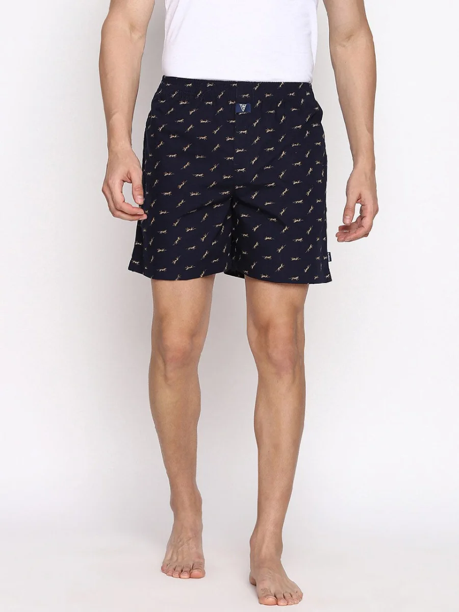 Men's Blue Regular Fit Side Pocket Side Slits Allover Print Boxer Shorts - Pack of 1