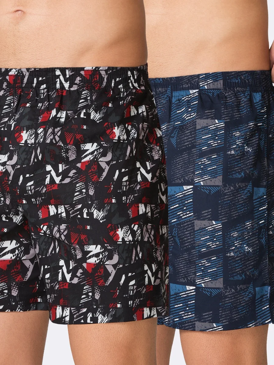 Men's Multicolor Regular Fit Functional Pockets Ultra Soft Allover Print Boxer Shorts - Pack of 2