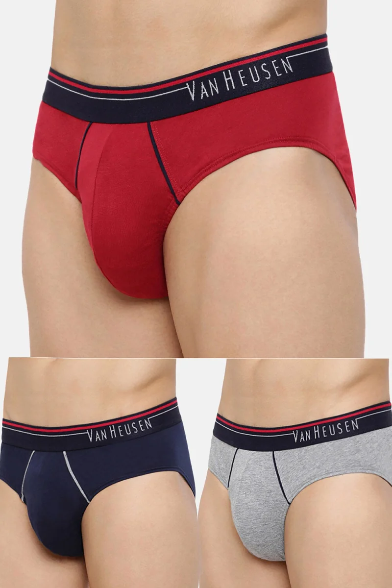 Men's Multicolor Briefs - 100% Cotton Anti Bacterial, Colour Fresh, Moisture Wicking - Pack of 3