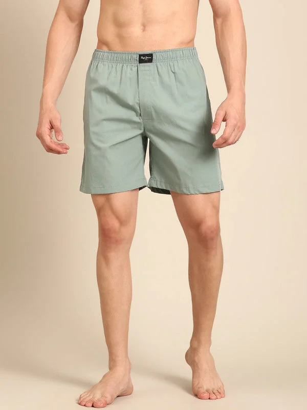 Men's Green Cotton Solid Regular Fit Boxer
