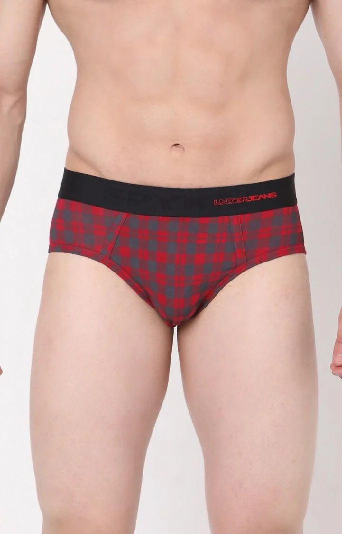 Men's Red Checks Mid-Rise Printed Brief