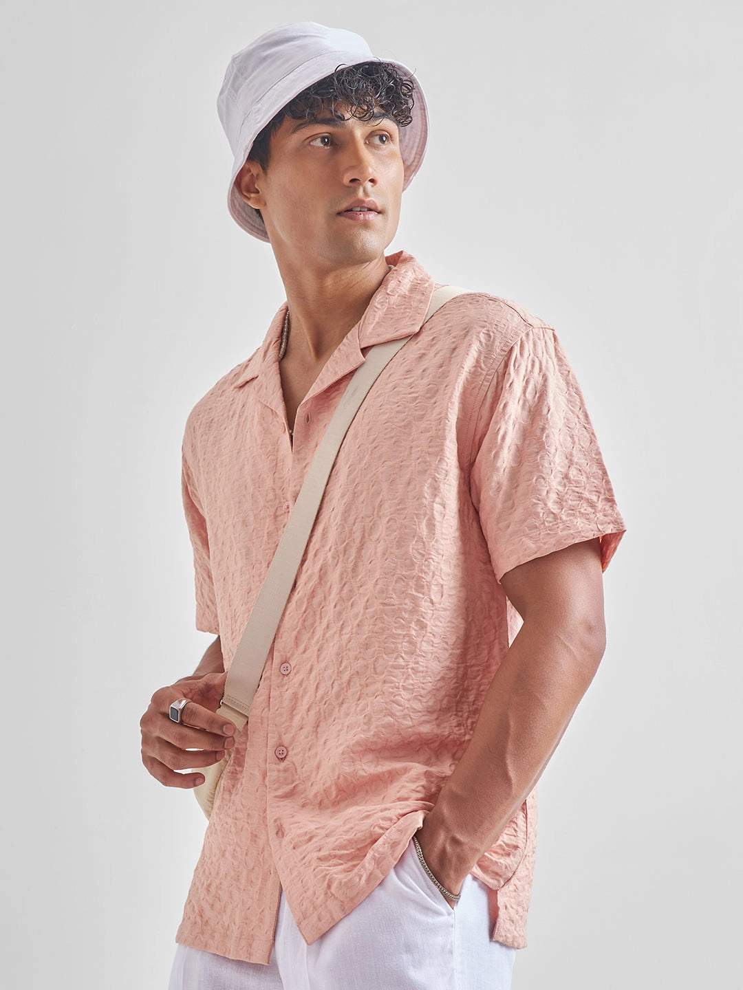 Men's Pink Casual Printed Regular Fit Shirt - Zilo
