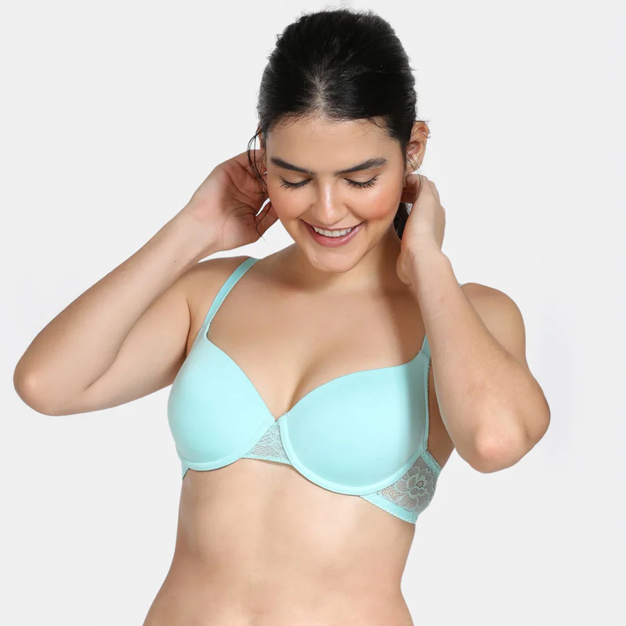 Women's Blue Beautiful Basics Padded Wired Medium Coverage Tshirt Bra