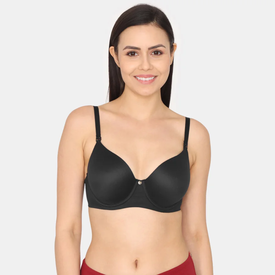Women's Black Marshmallow Padded Wired 3/4Th Coverage Tshirt Bra