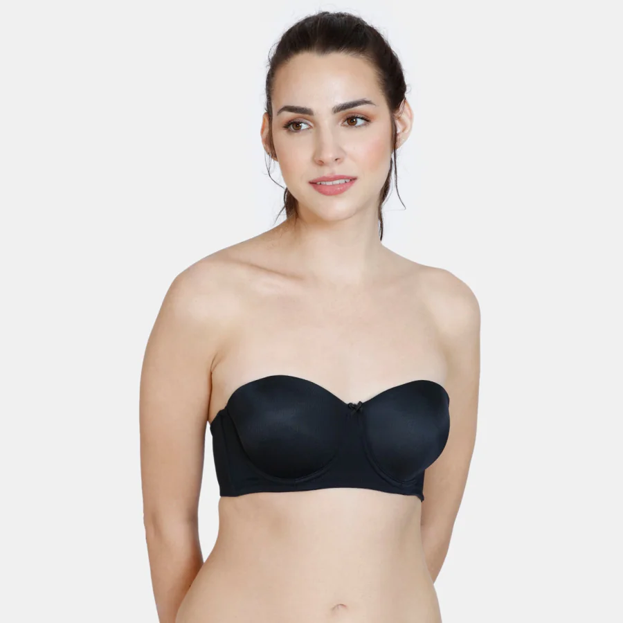 Women's Black Beautiful Basics Padded Wired 3/4Th Coverage Strapless Bra