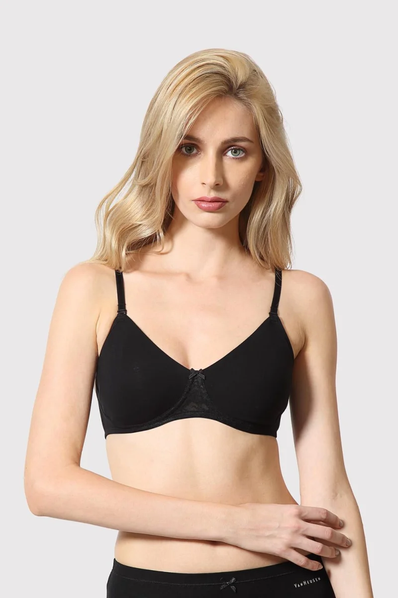 Women's Black Cotton Wireless Non Padded Full Coverage Moulded Cups Bra