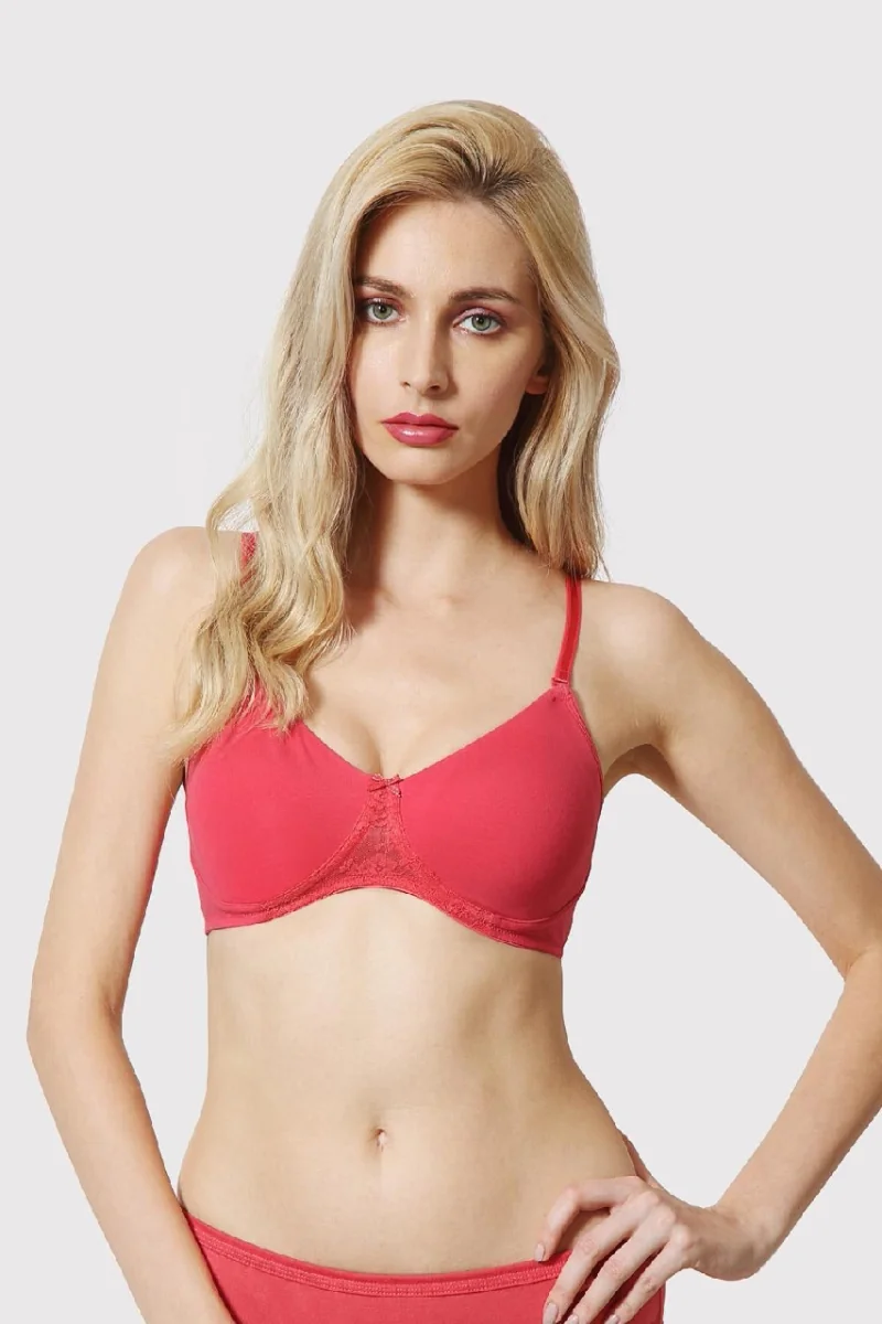 Women's Orange Cotton Wireless Non Padded Full Coverage Moulded Cups Bra