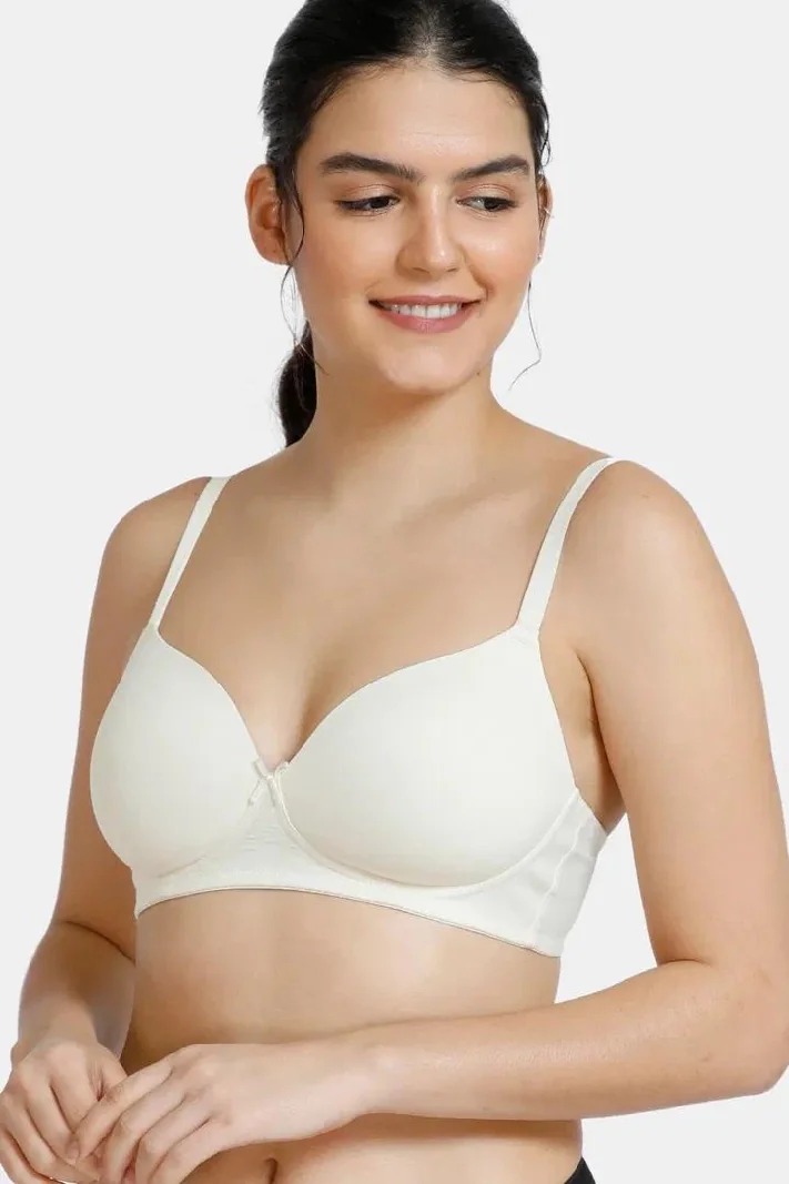 Women's White Padded Non Wired 3/4th Coverage Tshirt Bra