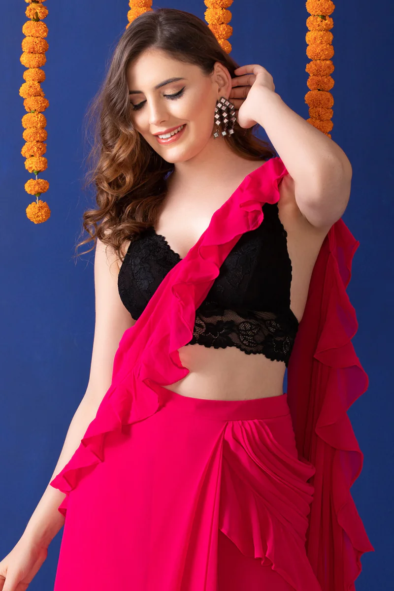 Women's Black Self Design Nylon Bra