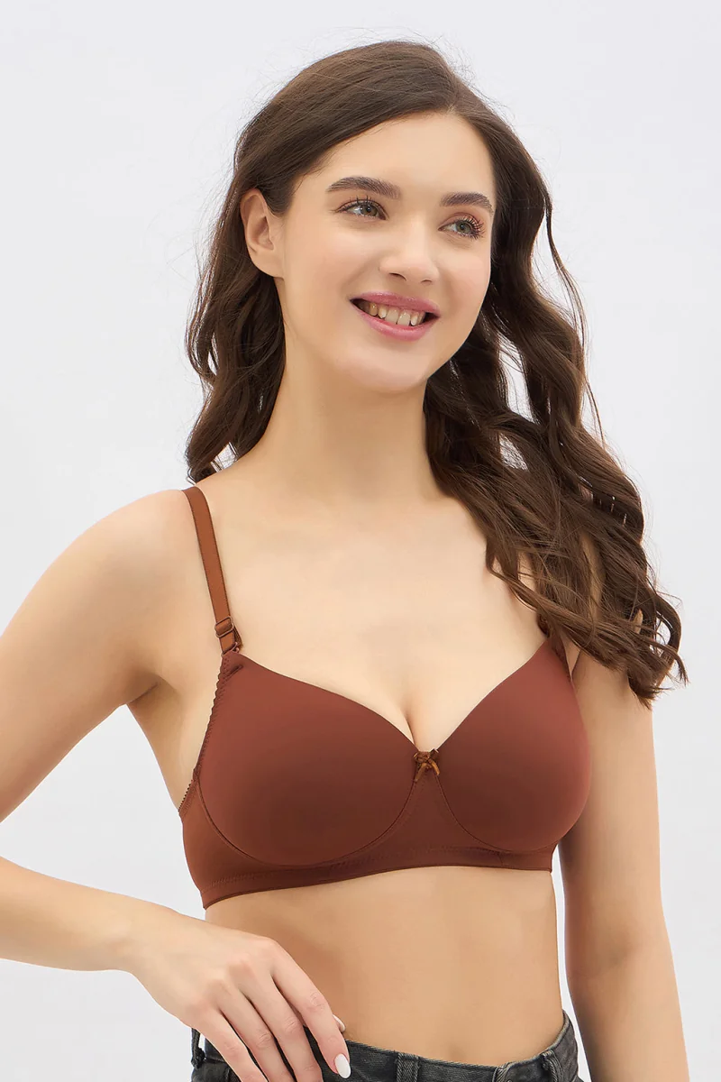Women's Brown Solid Polyamide Bra by Clovia