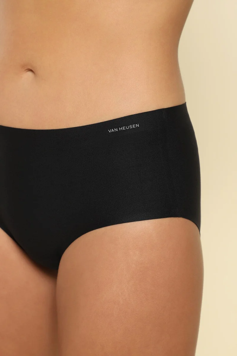 Women's Black Solid Elasticated Mid Rise Panty