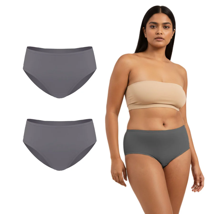 Women's Grey Every Day Medium Coverage Solid Panty - (Pack of 2)