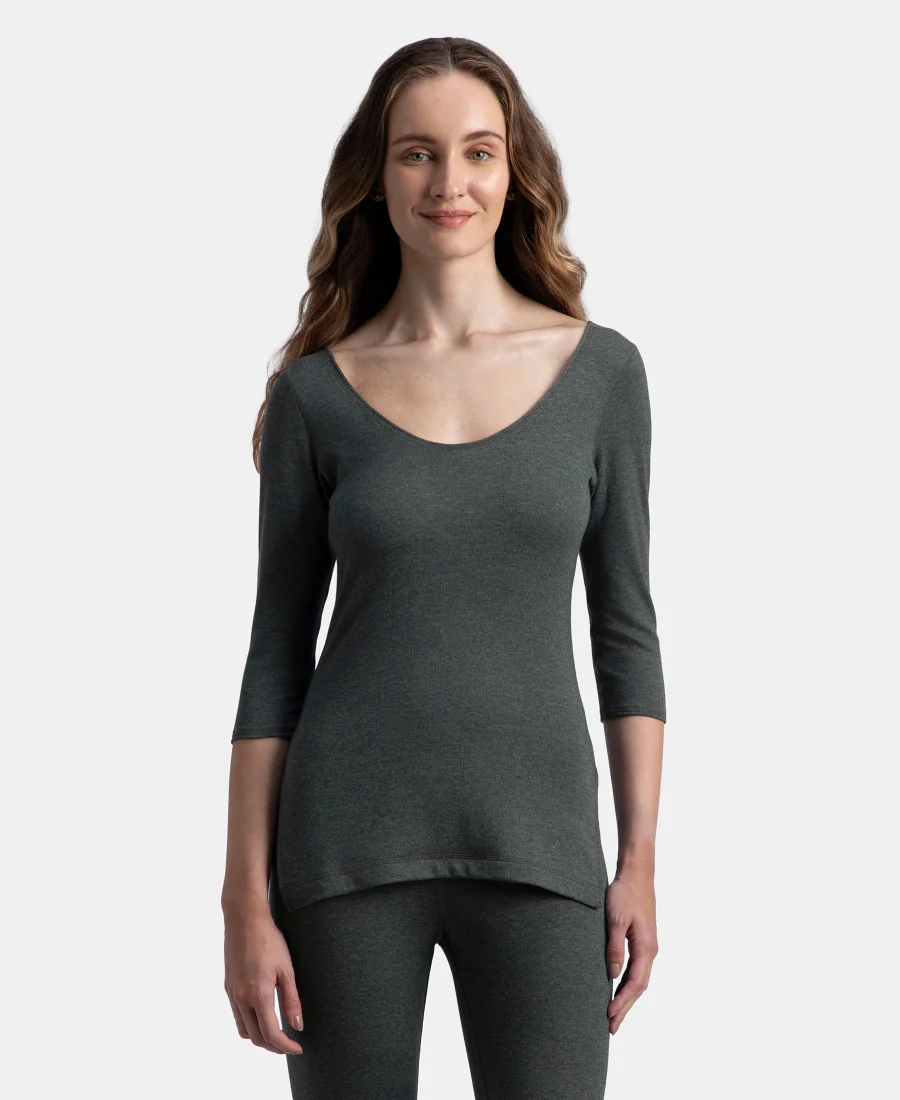 Women's Grey Casual Solid Regular Fit Thermal Top