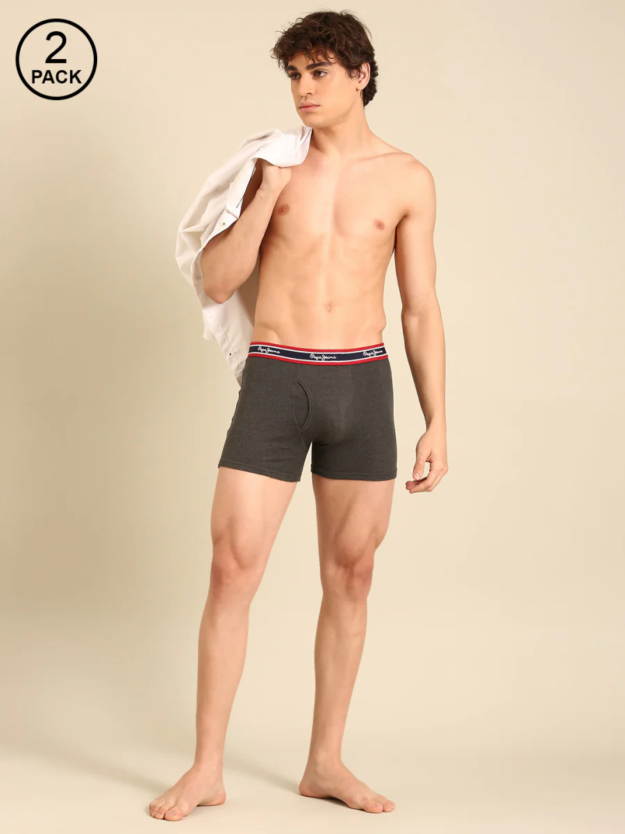 Men's Grey Melange Essential Wear Mid Rise Trunk - Pack of 2 by Pepe Jeans Innerfashion