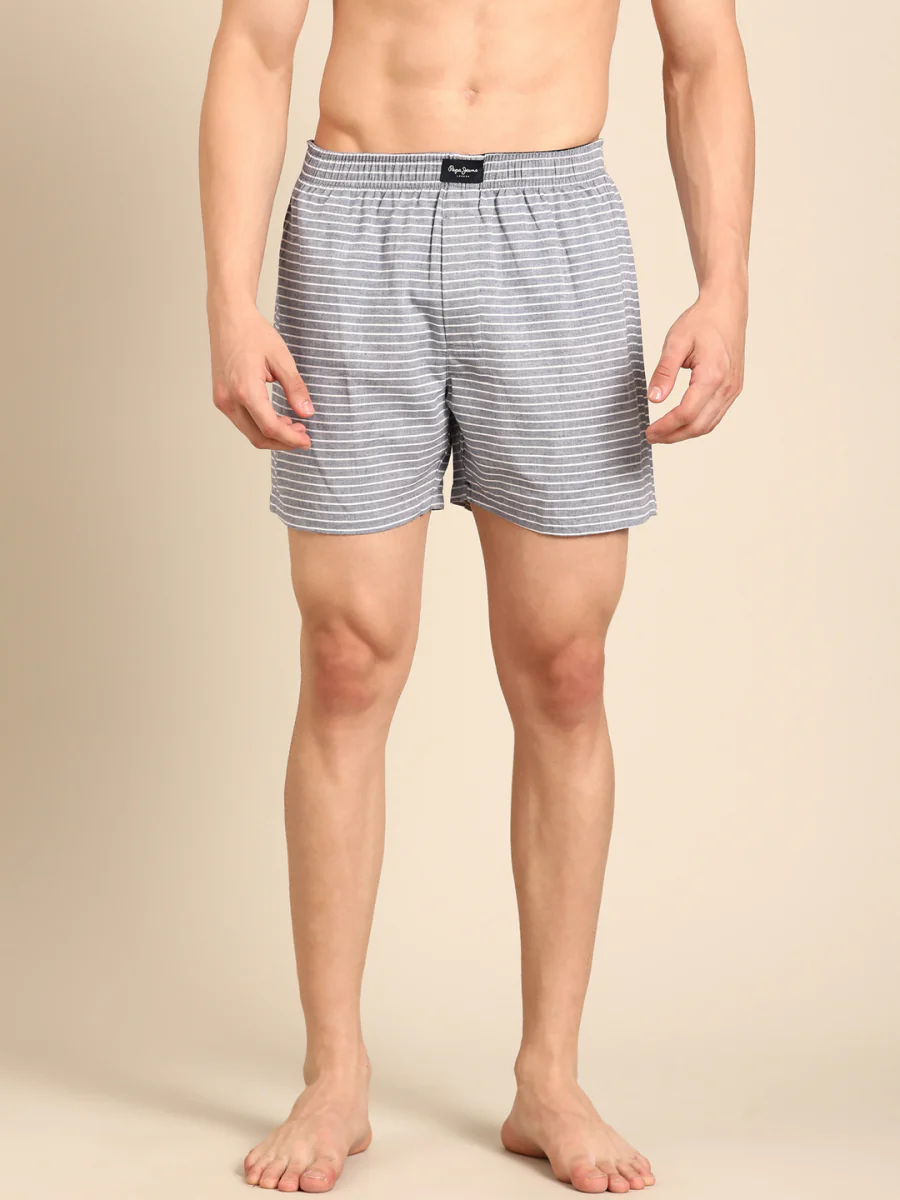 Men's Navy Striped Essential Wear Mid Rise Boxer