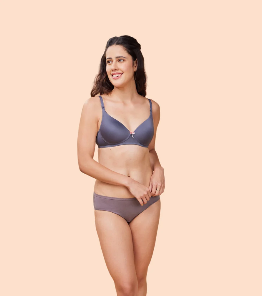 Women's Grey Detachable Straps Medium Coverage and Light Padded Wirefree Tshirt Bra