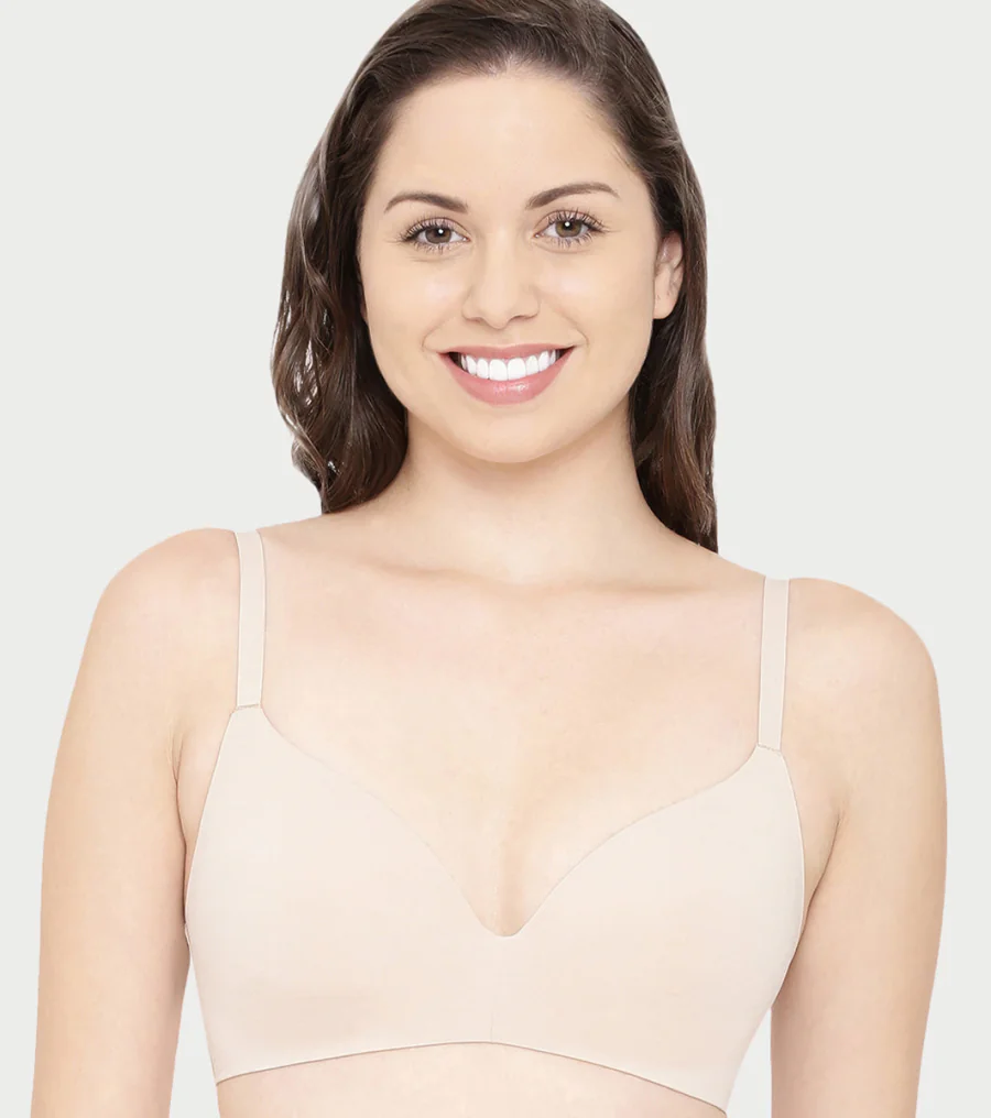 Women's Beige Invisible Padded Wirefree and Medium Coverage Tshirt Bra
