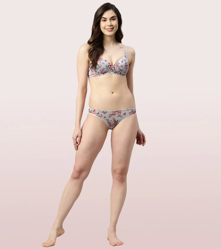 Women's Grey Low Rise Co-Ordinate Panty