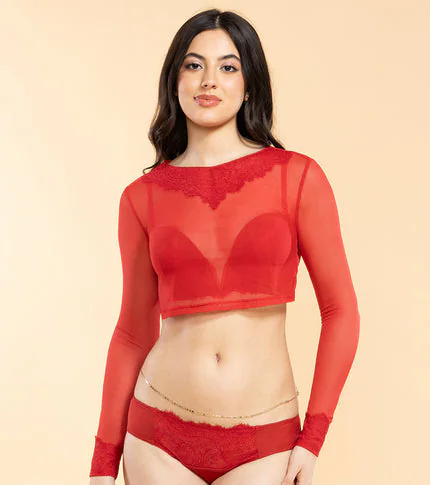 Women's Red Elegant Eyelash Lace And String Detailing For Chic Style Low Rise Bikini