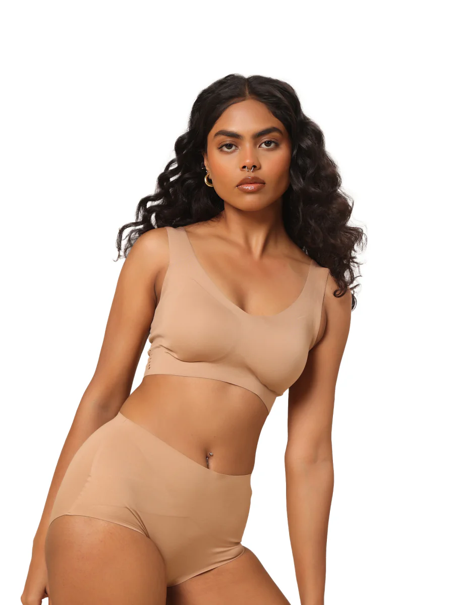 Women's Beige Solid  Pull On Bra