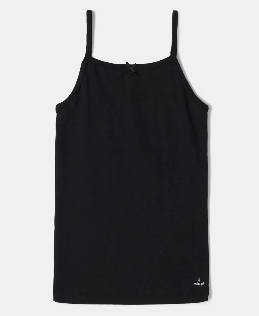 Girls Super Black Combed Cotton Rib Fabric Camisole with Regular Straps