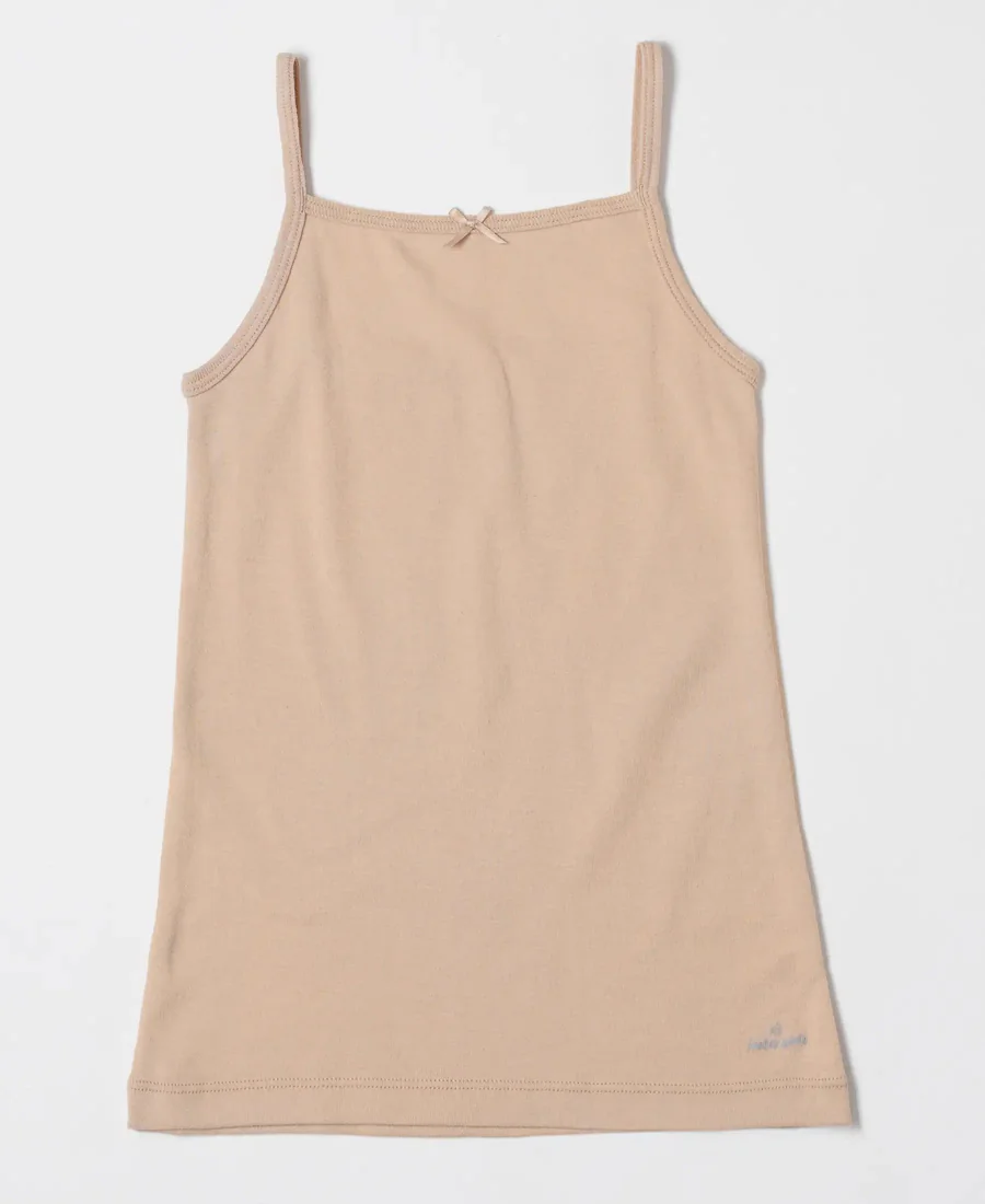 Girls Super Brown Combed Cotton Rib Fabric Camisole with Regular Straps
