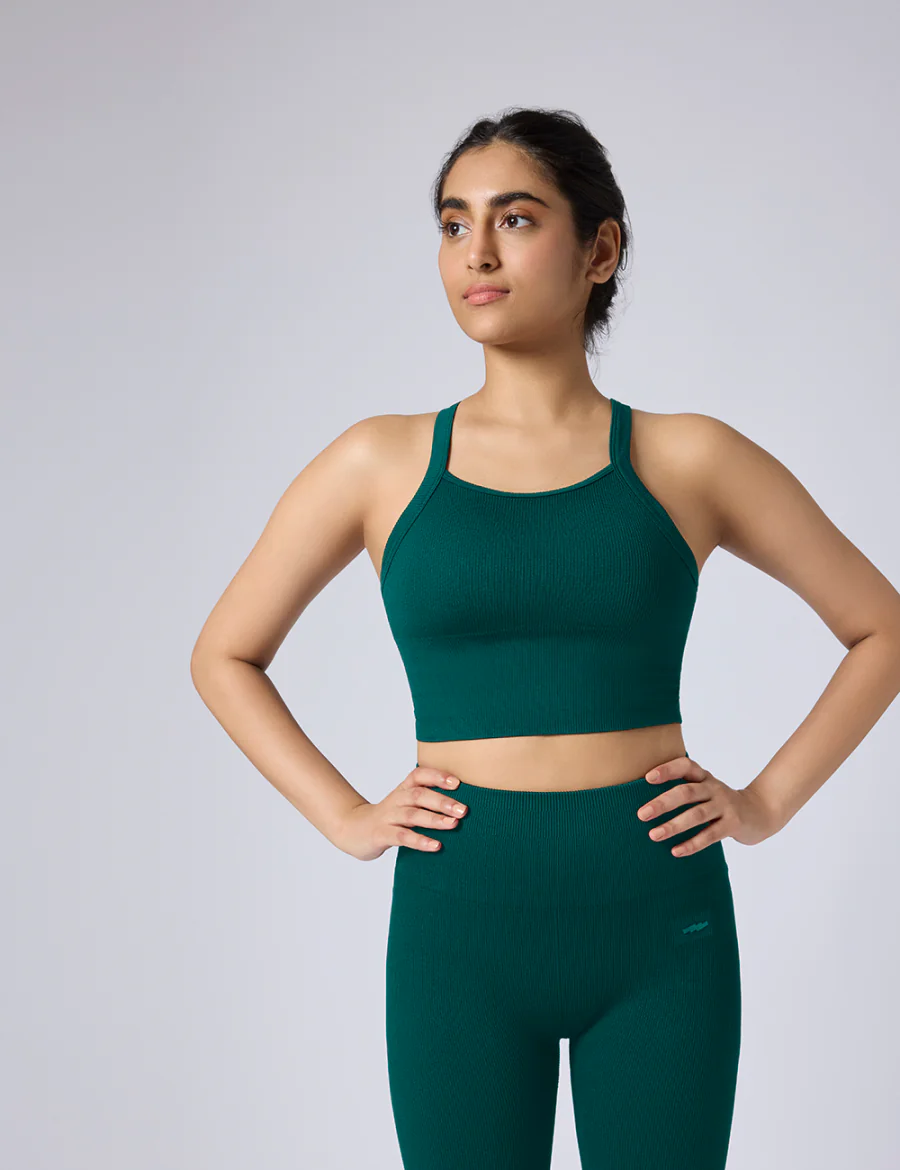 Women's Green Solid Sports Bra