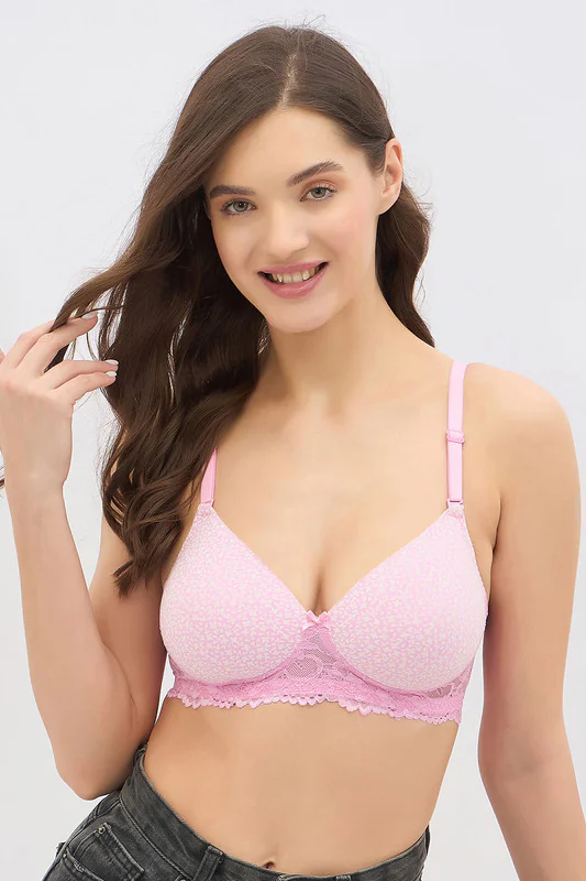 Women's Pink Padded Non-Wired Full Coverage Printed Multiway Tshirt Bra