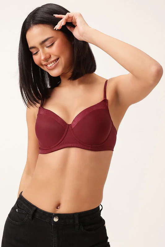 Women's Red Level 1 Push-Up Padded Underwired Demi Cup Tshirt Bra