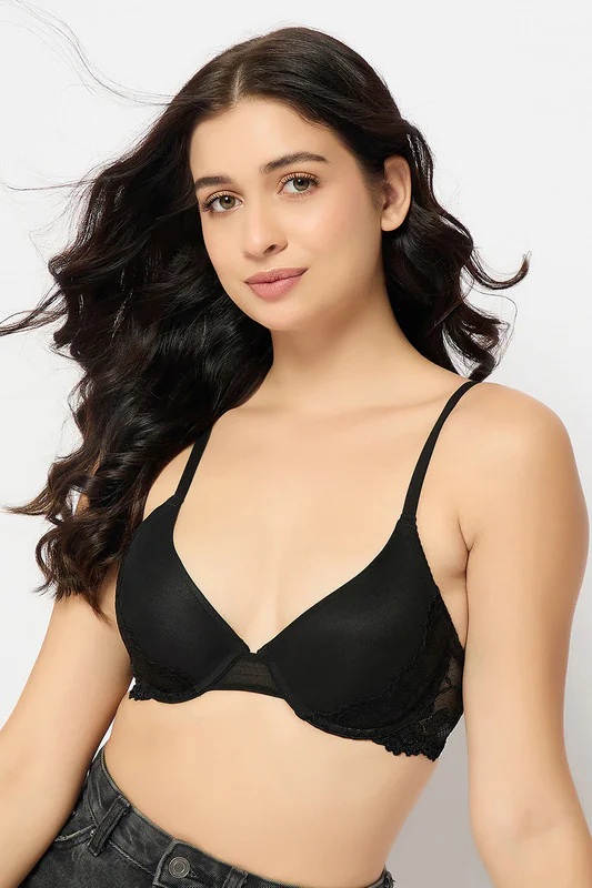 Women's Black Level 1 Push-Up Padded Underwired Demi Cup Bridal Bra
