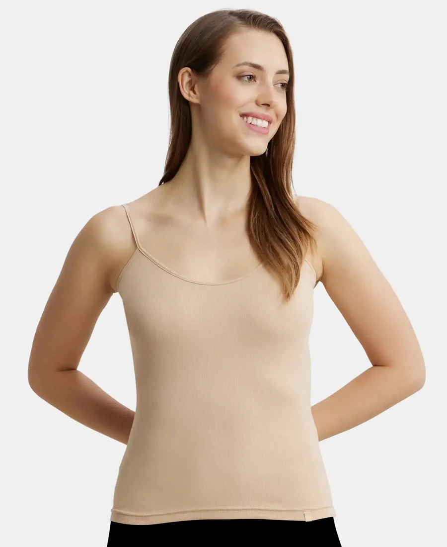 Women's Light Skin Beige Super Combed Cotton Rib Camisole with Adjustable Straps