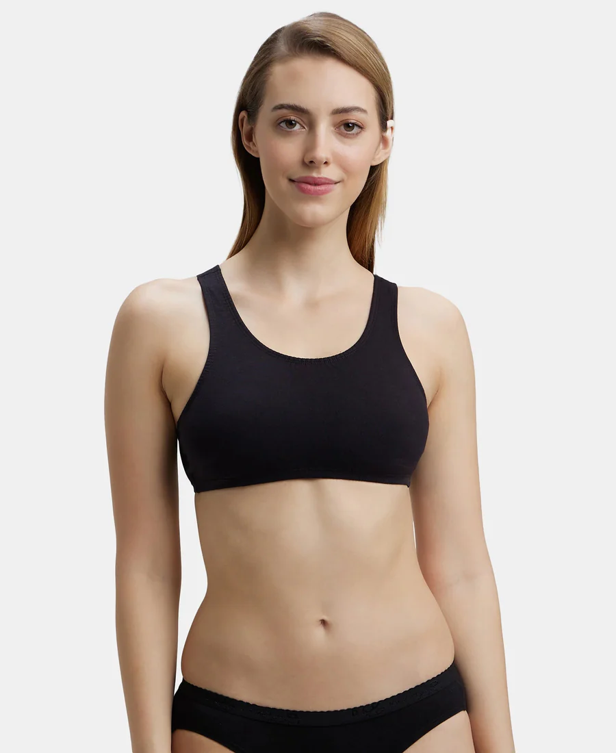 Women's Black Super Combed Cotton Elastane Stretch Slip On Crop Top