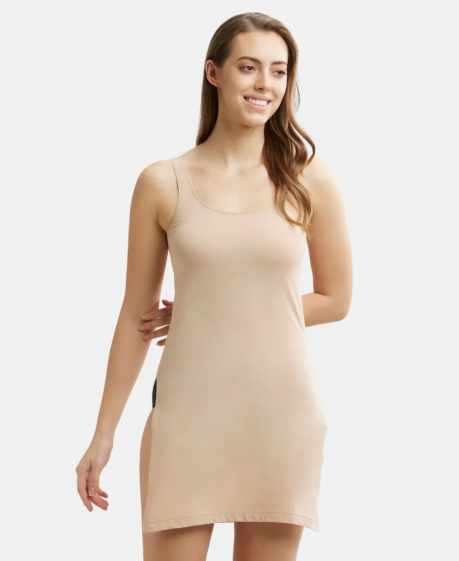 Women's Light Beige Skin Combed Cotton Kurta Slip with Side Slits