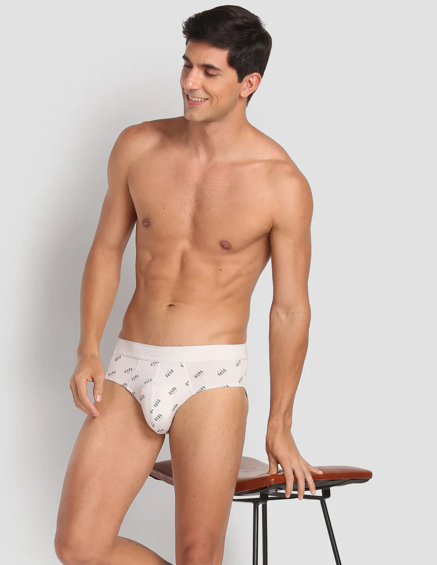 Men's White Regular Fit Mid Rise Briefs