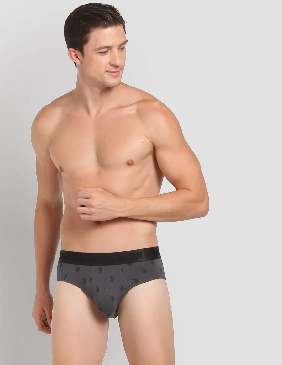 Men's Grey Regular Fit Mid Rise Briefs
