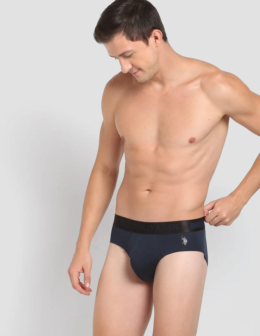 Men's Navy Regular Fit Mid Rise Briefs