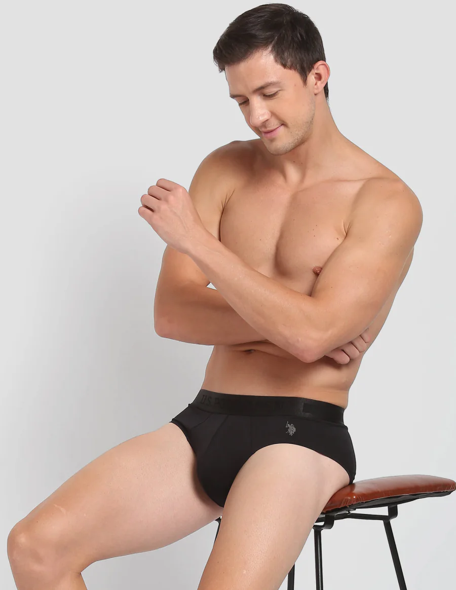 Men's Black Regular Fit Mid Rise Briefs