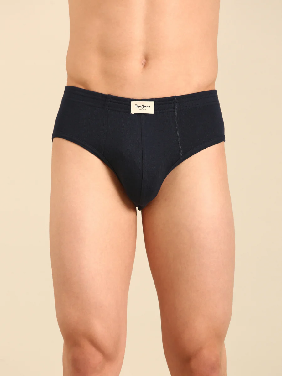 Men's Black Cotton Elasticated Solid Briefs - Pack of 2