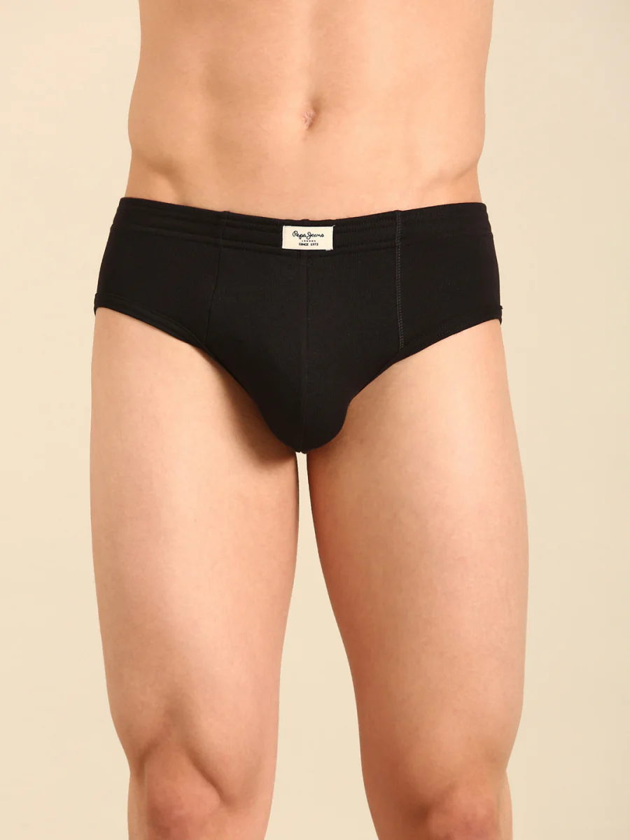 Men's Black Cotton Elasticated Solid Briefs - Pack of 2