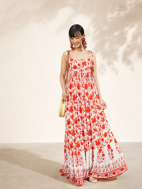 red floral strappy dress Buy - Women's Red Floral Strappy Tie-up Maxi Dress online - Zilo